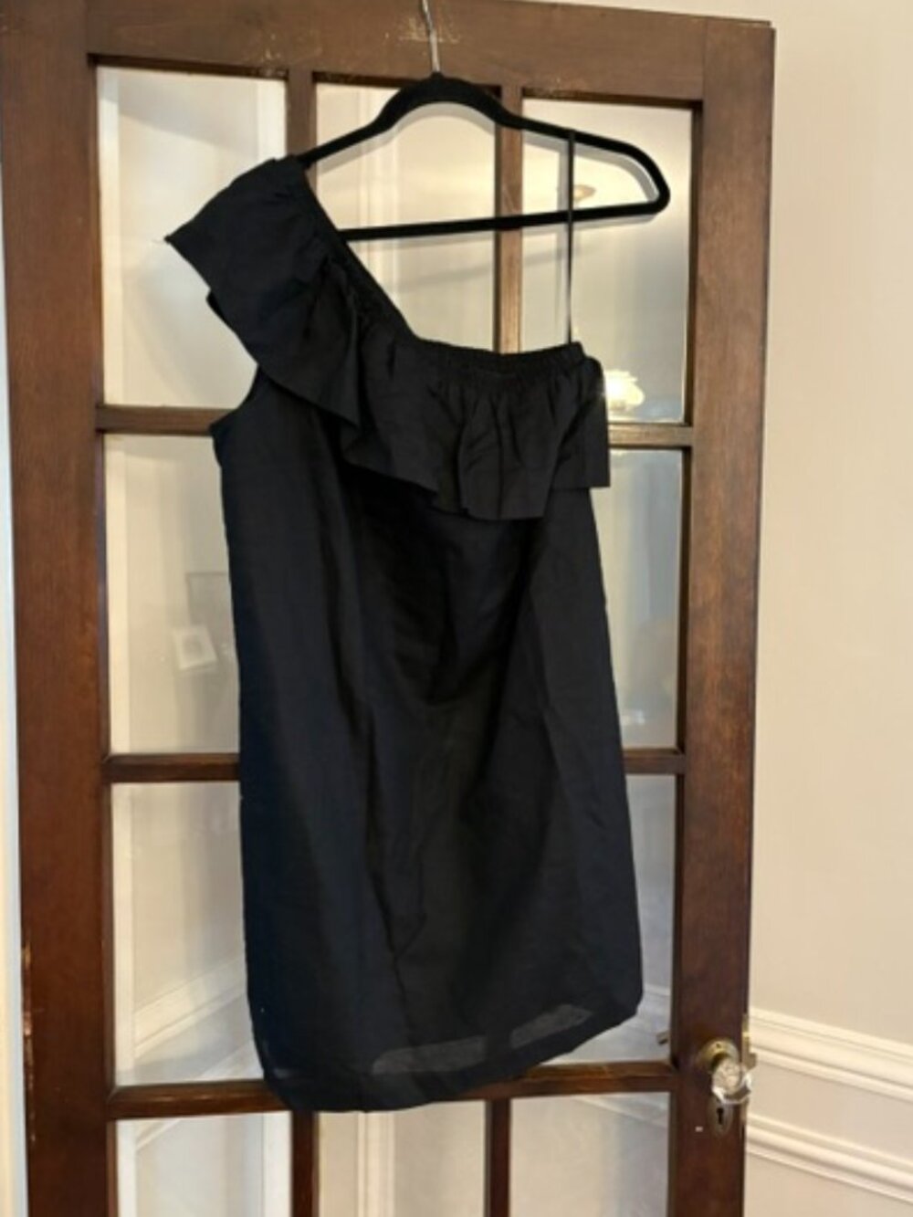 J.Crew Factory Black One Shoulder Linen Blend Mini Dress, Size Medium